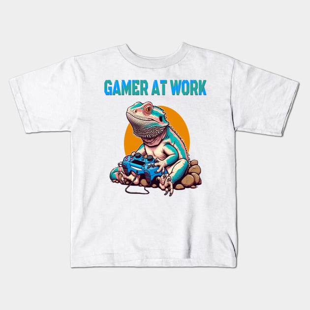 Busy Dragon Gamer Video Game Gecko Lizard Kids T-Shirt by fantastic-designs